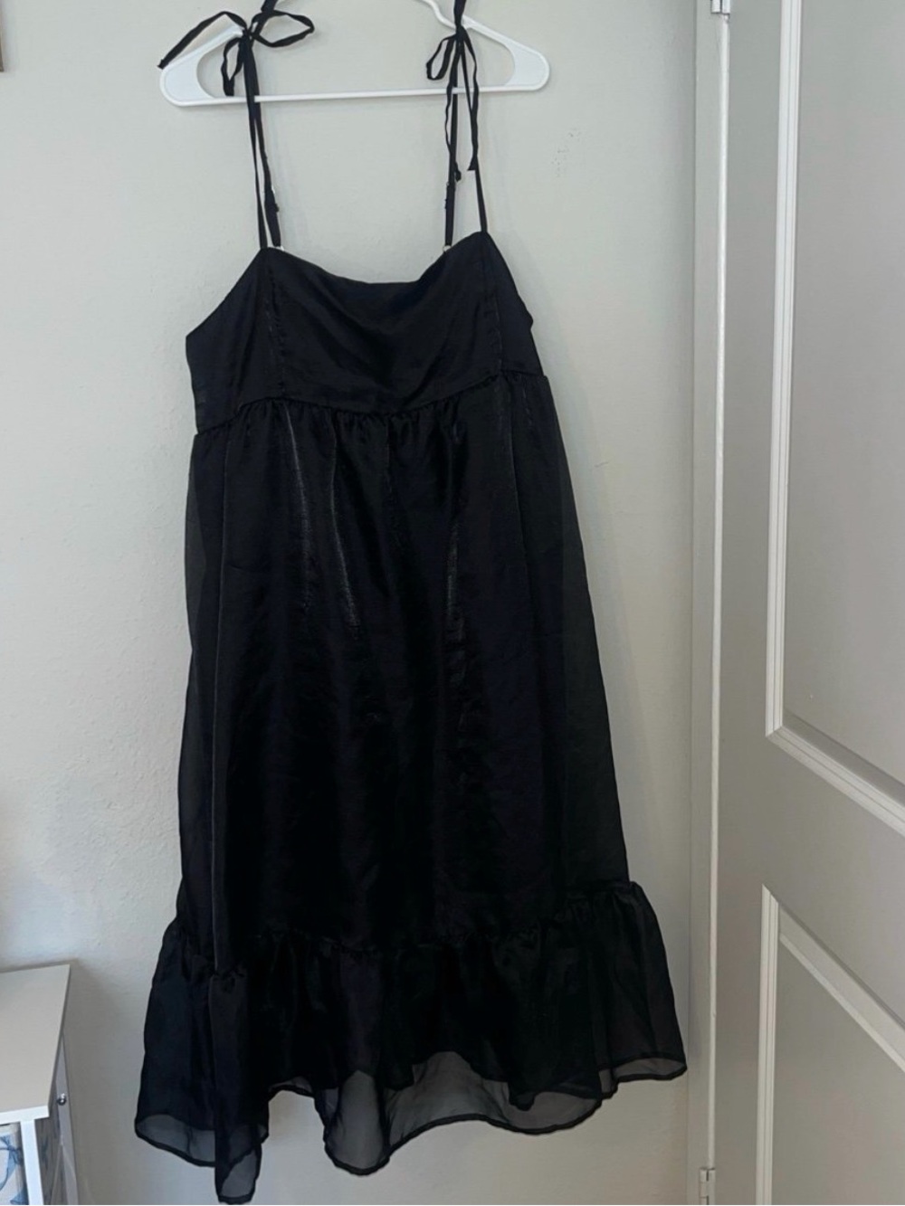 wild fable Black Tie-Shoulder Ruffle-Hem Midi Dress